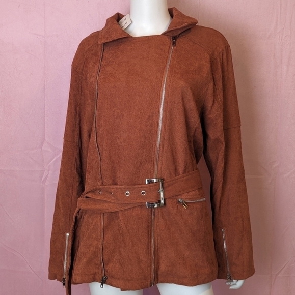 Davi & Dani Orange Corduroy Belted Jacket with Pockets size 3X - Picture 3 of 7
